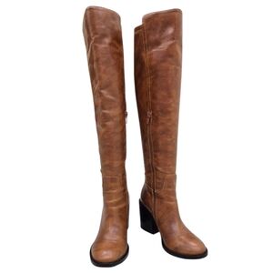 Jeffrey Campbell tall boots women's 6.5 brown leather block heels riding FLAWS